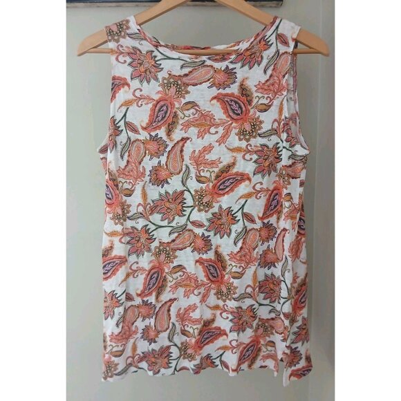 J. Jill Love Linen Tank Top Size Small White Floral Paisley Sleeveless Coastal - Picture 1 of 11